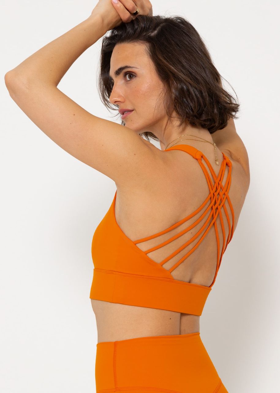 Crop sports bra with cross back - orange