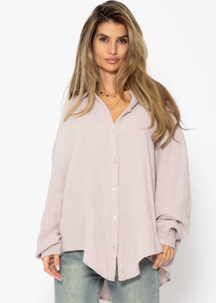 Muslin blouse oversize, short, powder pink