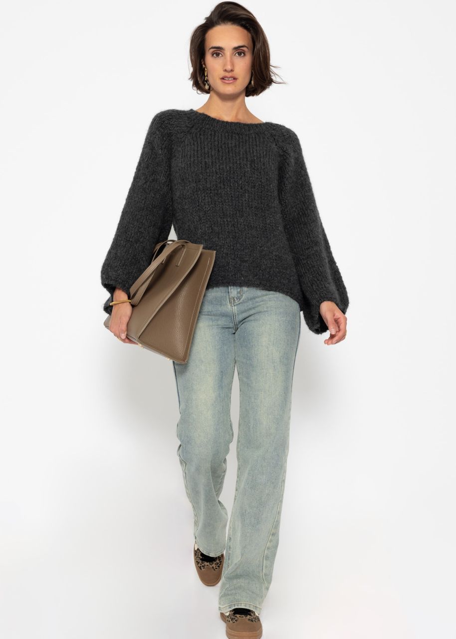 Sweater with a wide round neckline - gray