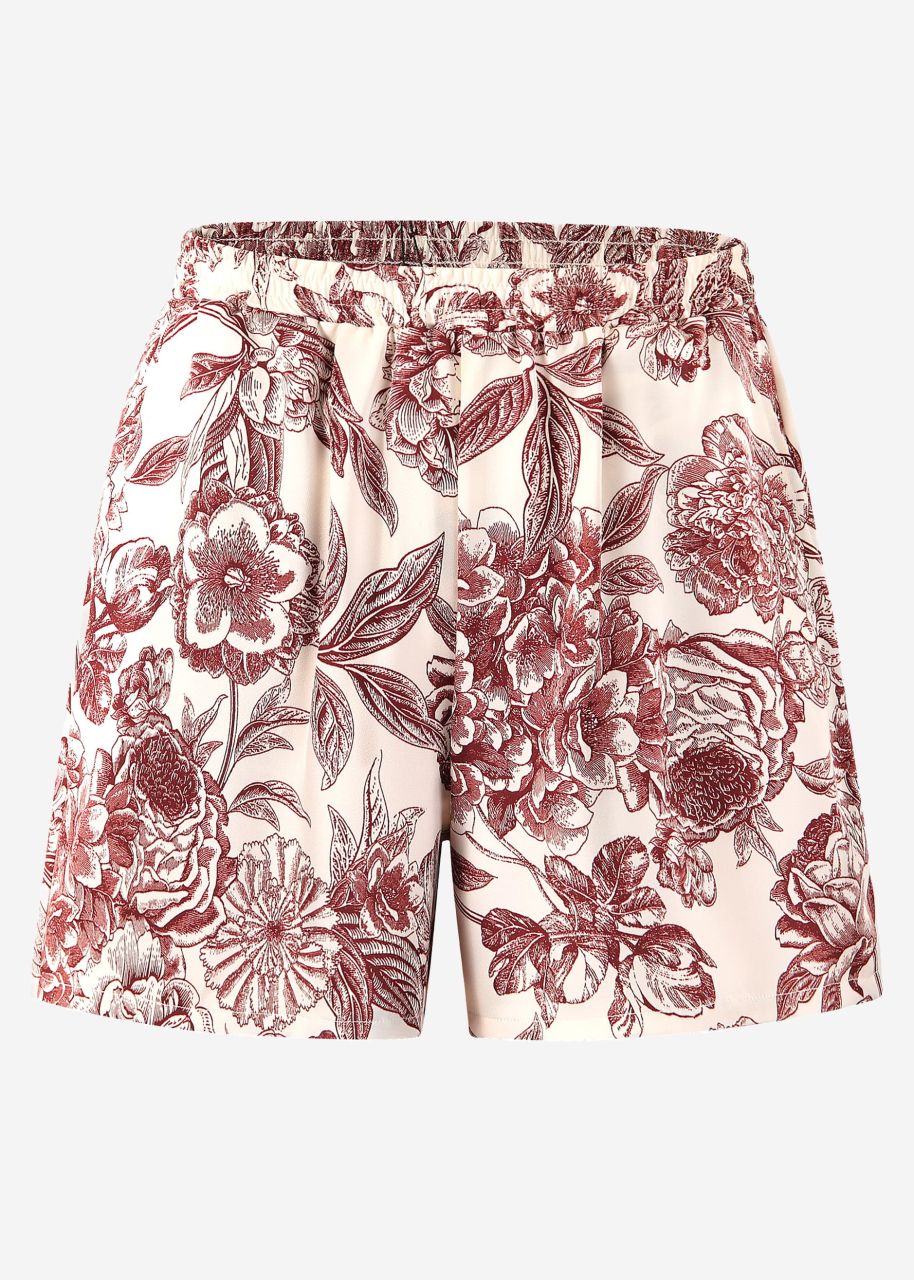 Satin shorts with print - offwhite-wine red