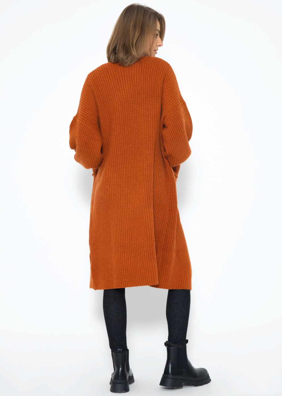 Long super soft cardigan with pockets - rust