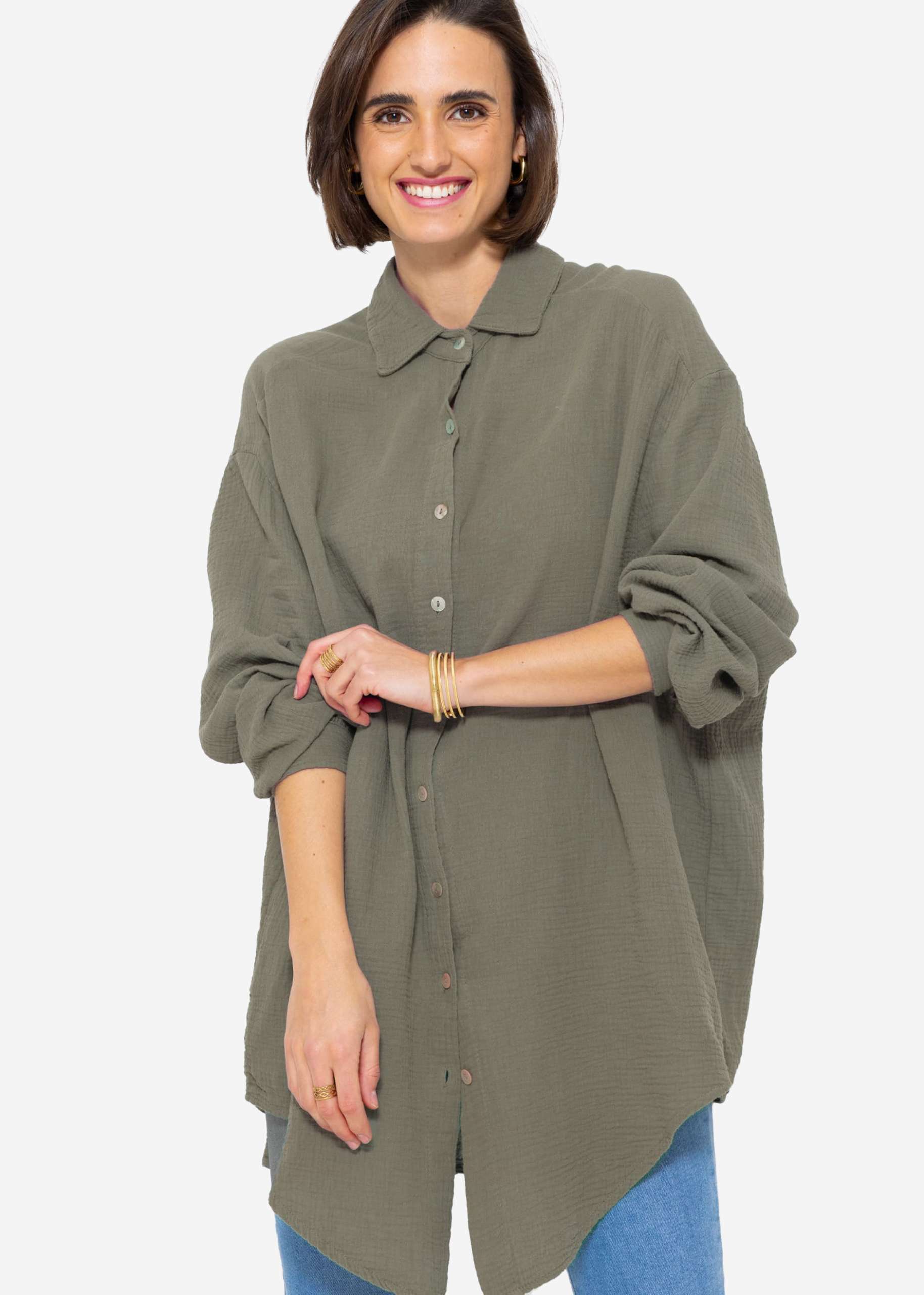 Muslin blouse oversize, khaki