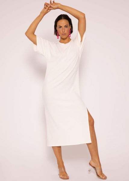Maxi rip jersey dress with slit, offwhite