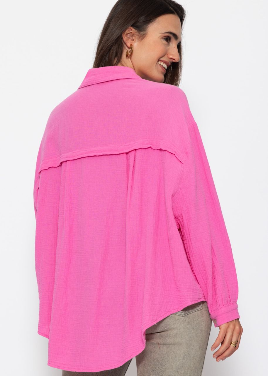 Muslin blouse oversize, short, pink