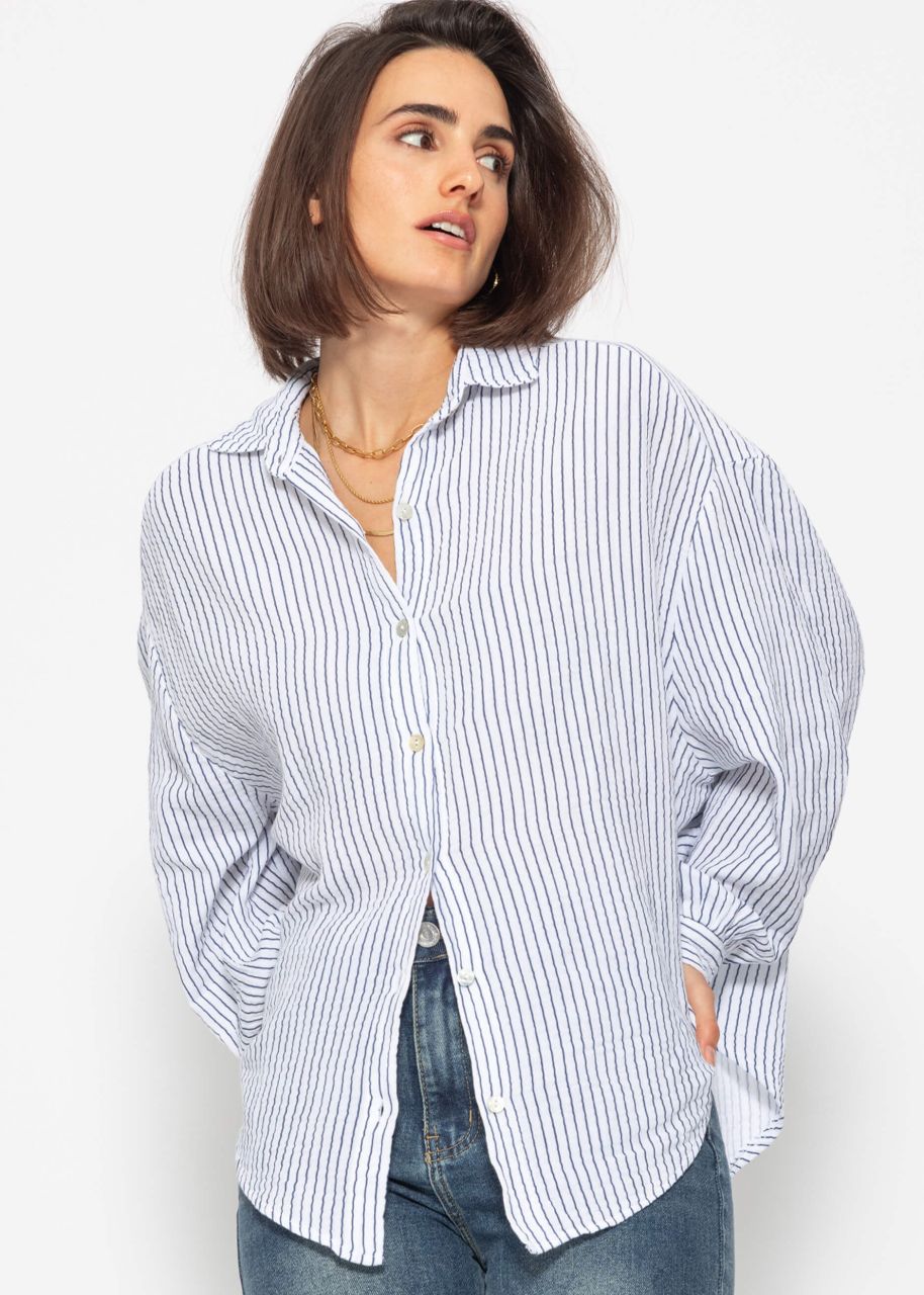 Striped muslin blouse oversize - blue and white