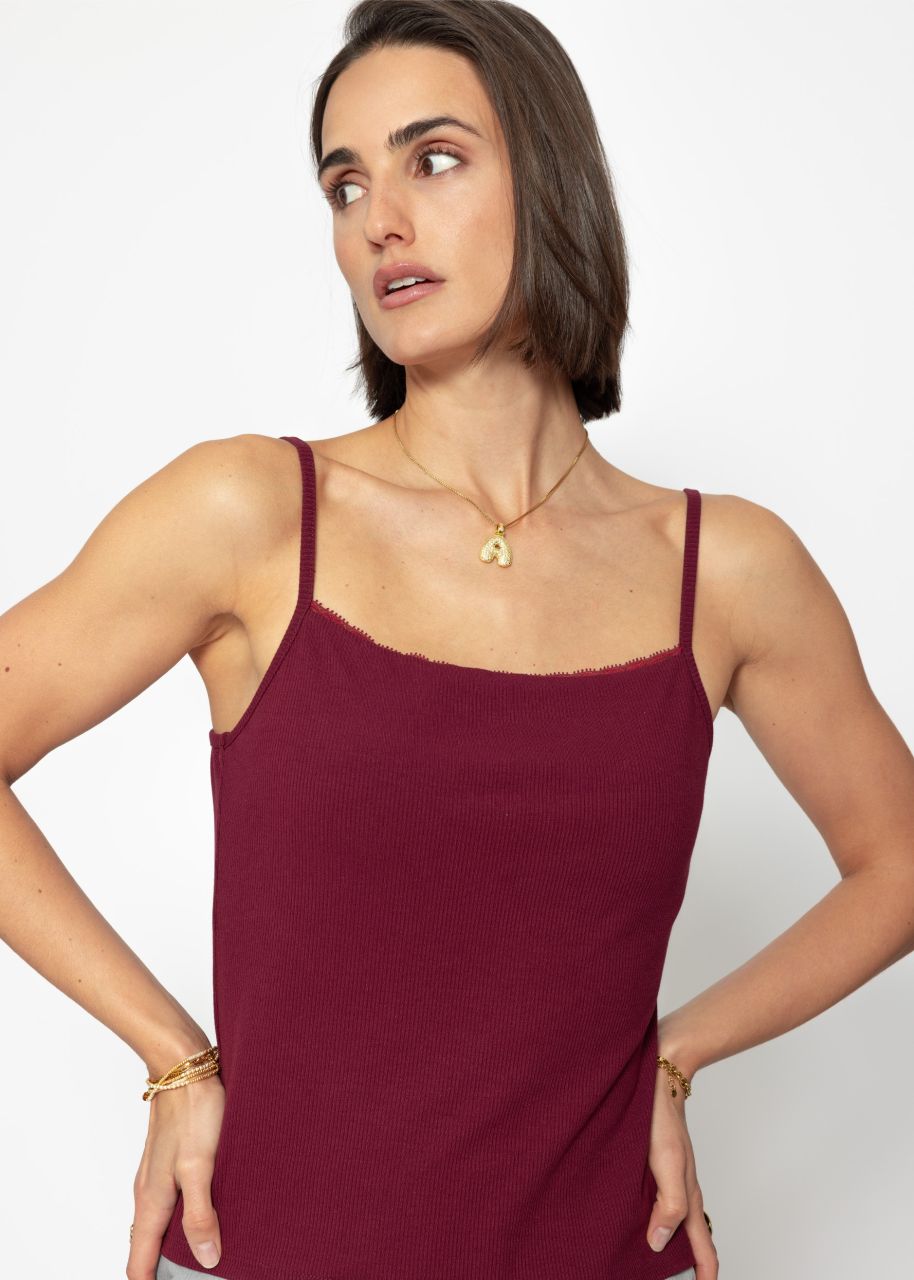 Strappy top with lace - burgundy