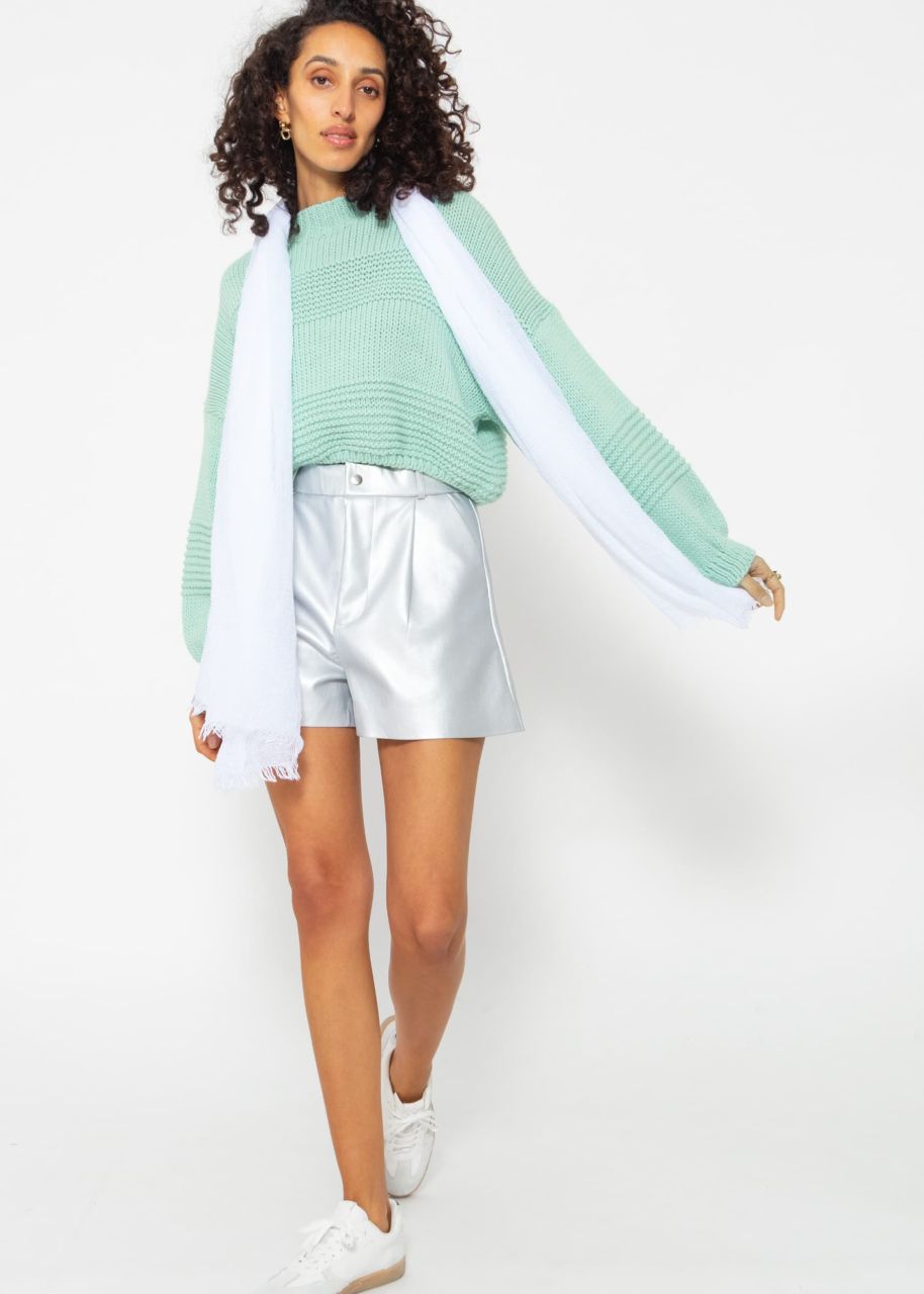 Crop knit sweater with texture - turquoise