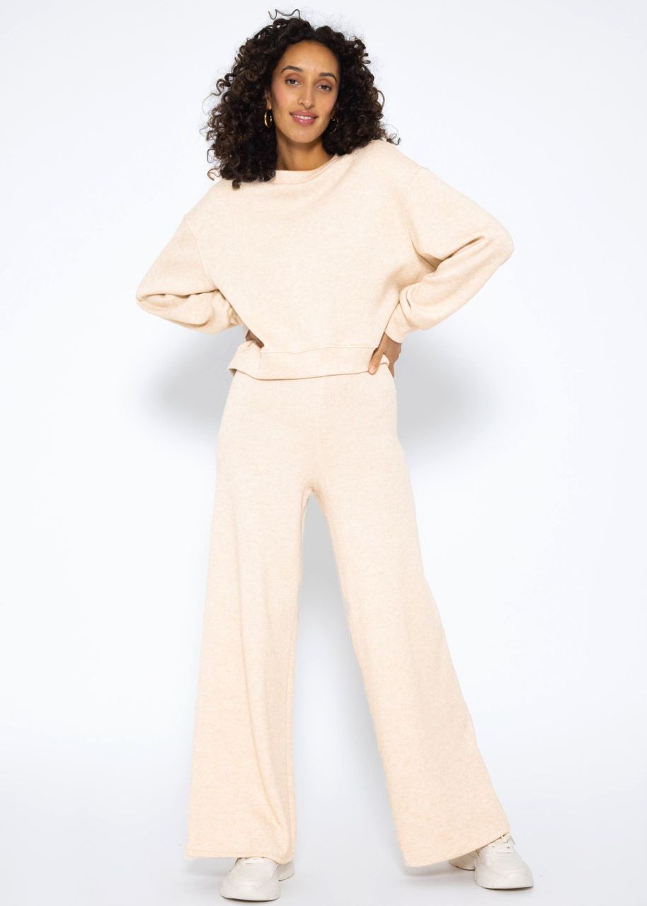 Slip-on trousers, super soft, with wide leg - beige
