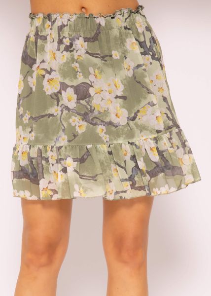 Ruched skirt with print, khaki