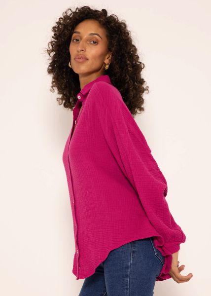 Muslin blouse oversize, short, fuchsia