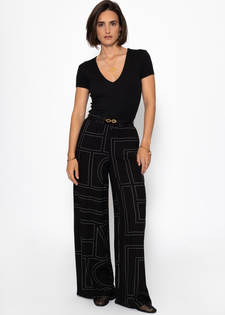 Slip-on trousers with print - black