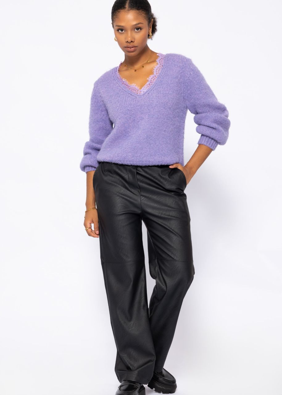 Jumper with lace neckline - purple