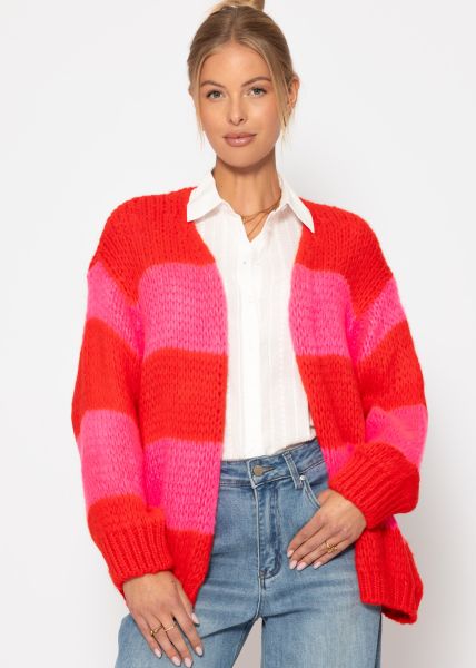 Striped oversize cardigan - red-pink
