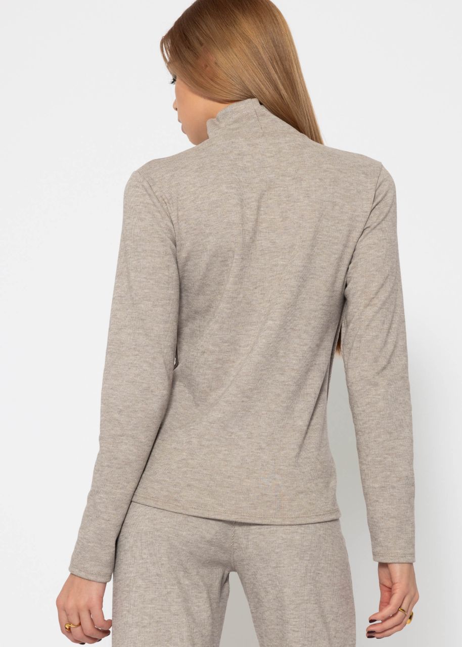 Turtleneck shirt with decorative stitching - taupe mottled