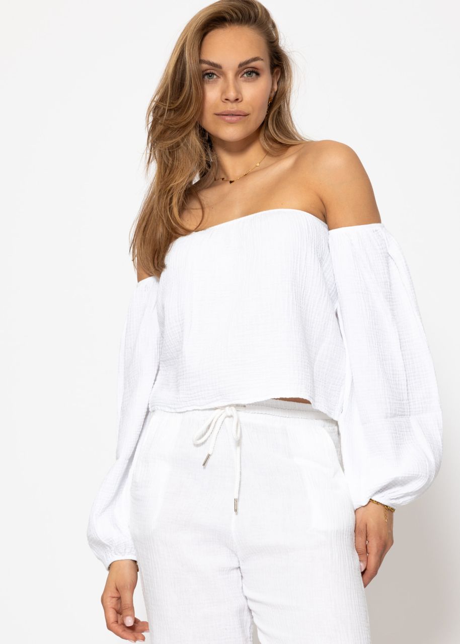 Muslin top, off-the-shoulder - white