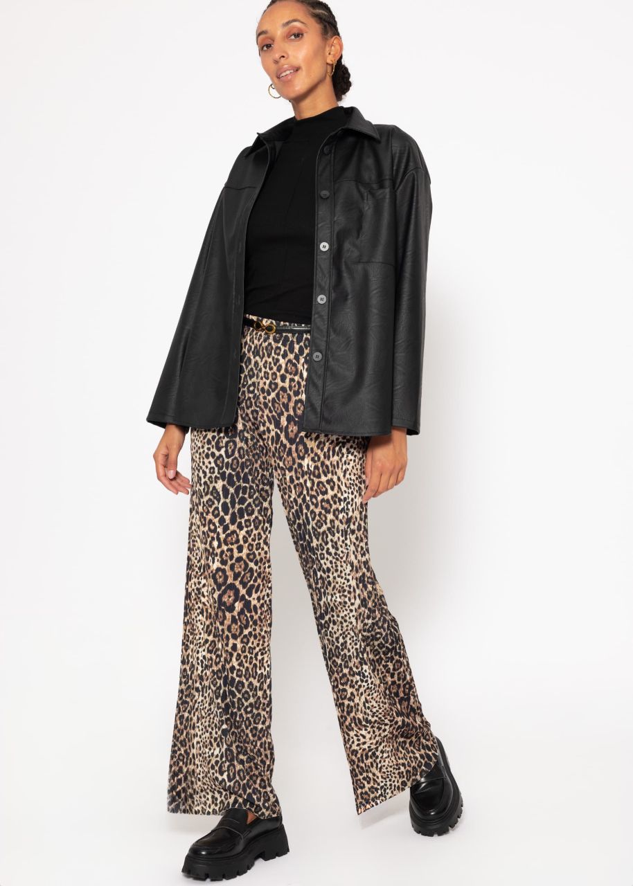 Pleated trousers with leo print - beige