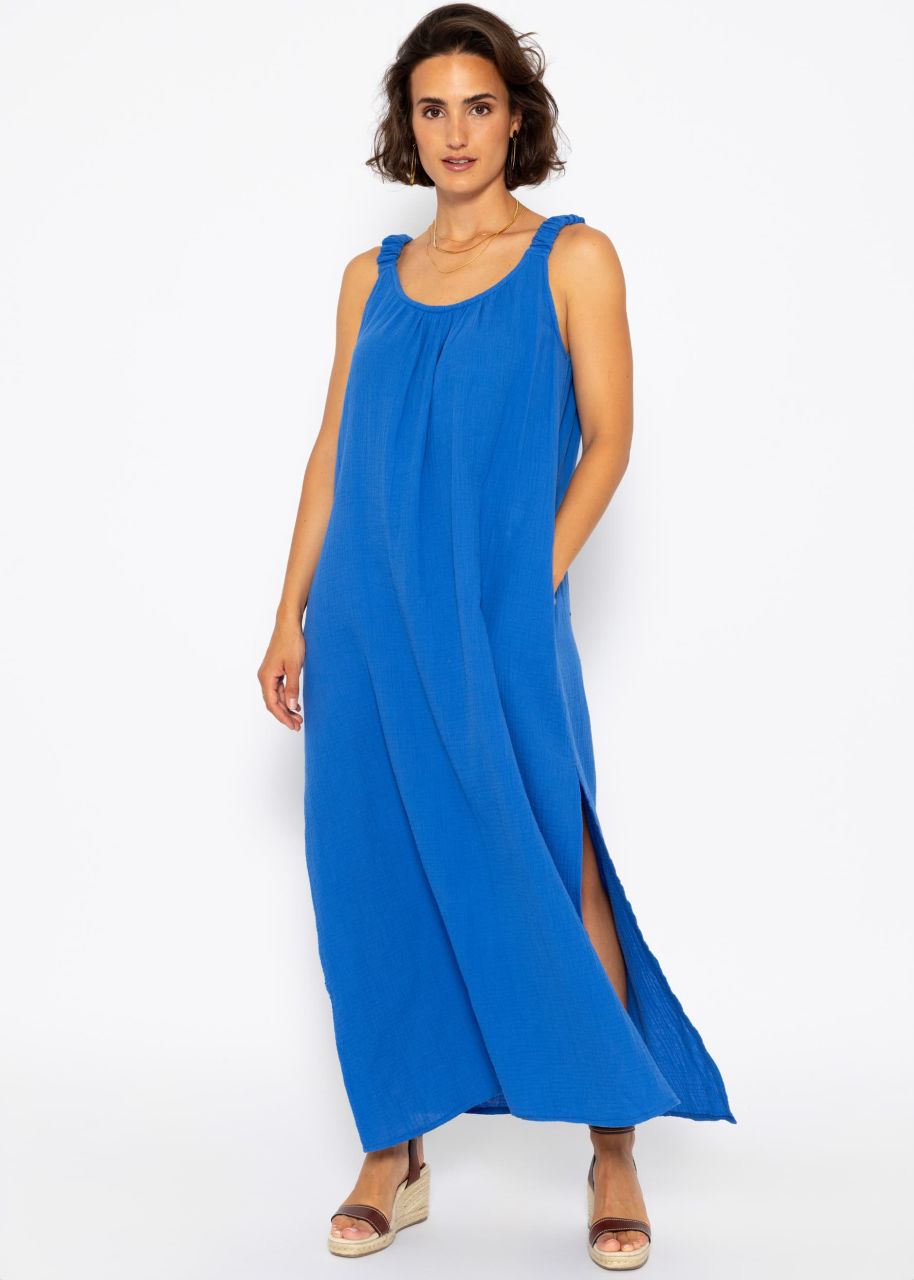 Maxi muslin dress with pockets - royal blue