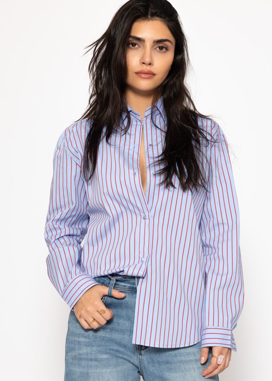 Striped flared blouse - blue