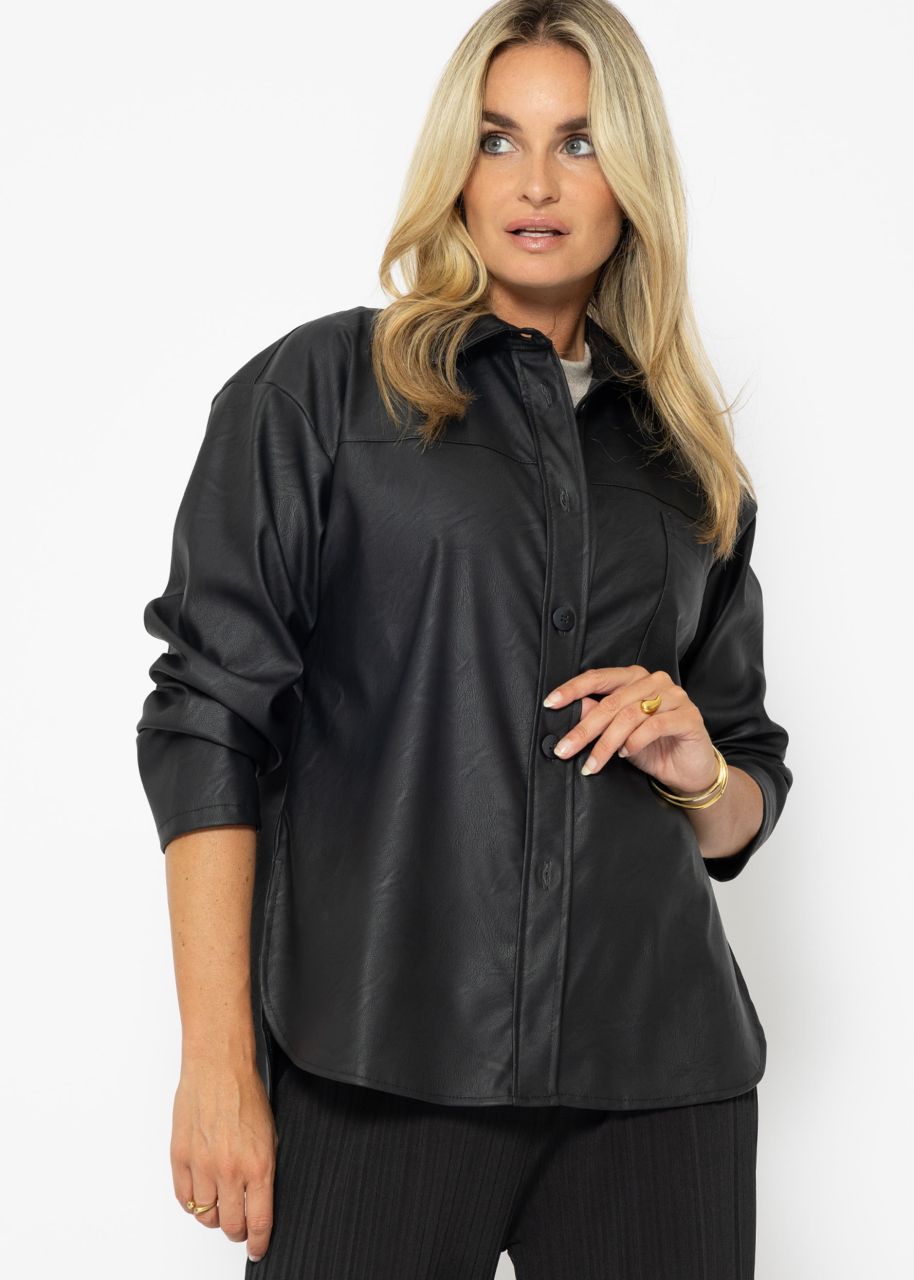 Casual faux leather blouse jacket - black