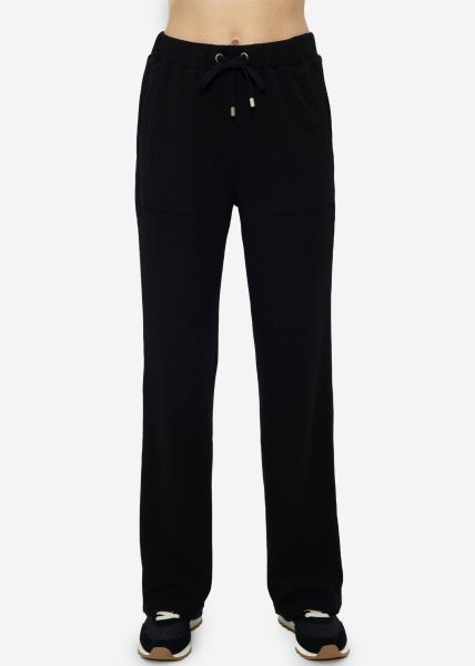 Casual pants in waffle piqué - black