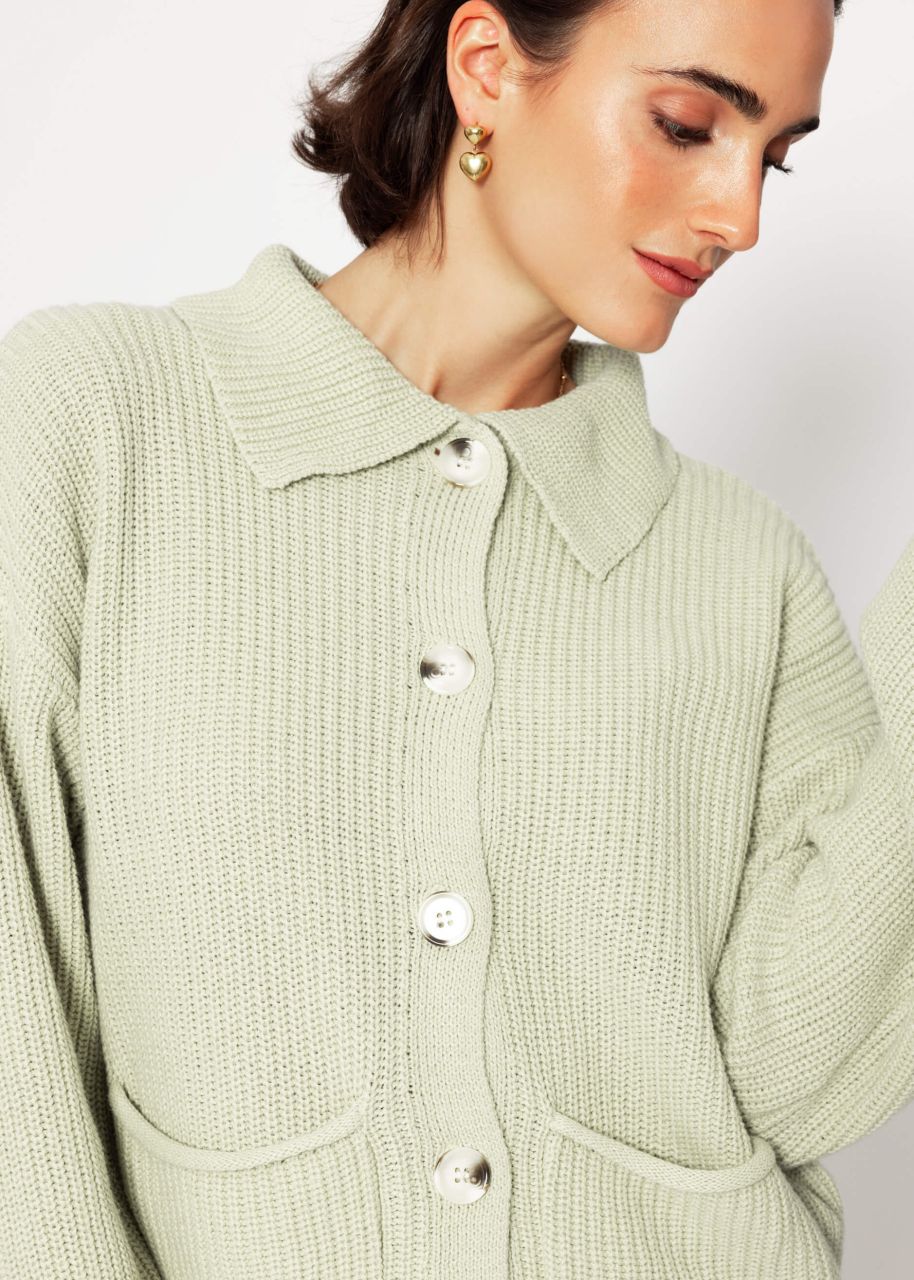 Cardigan with collar - green