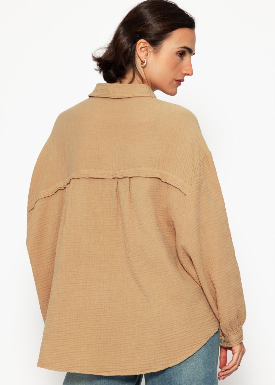 Muslin blouse oversize short - light brown