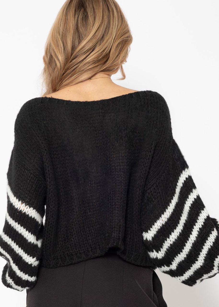 Jumper with striped sleeves - black-offwhite