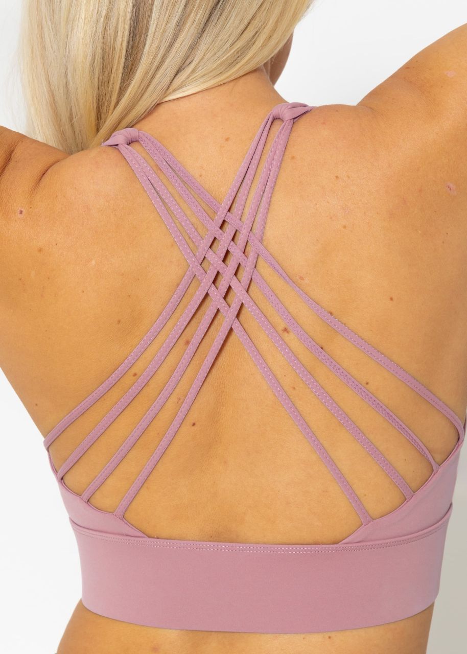 Crop sports bra with cross back - dusky pink