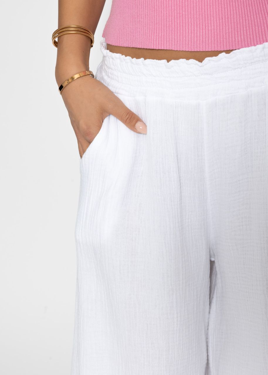 Muslin pants with wide leg - white