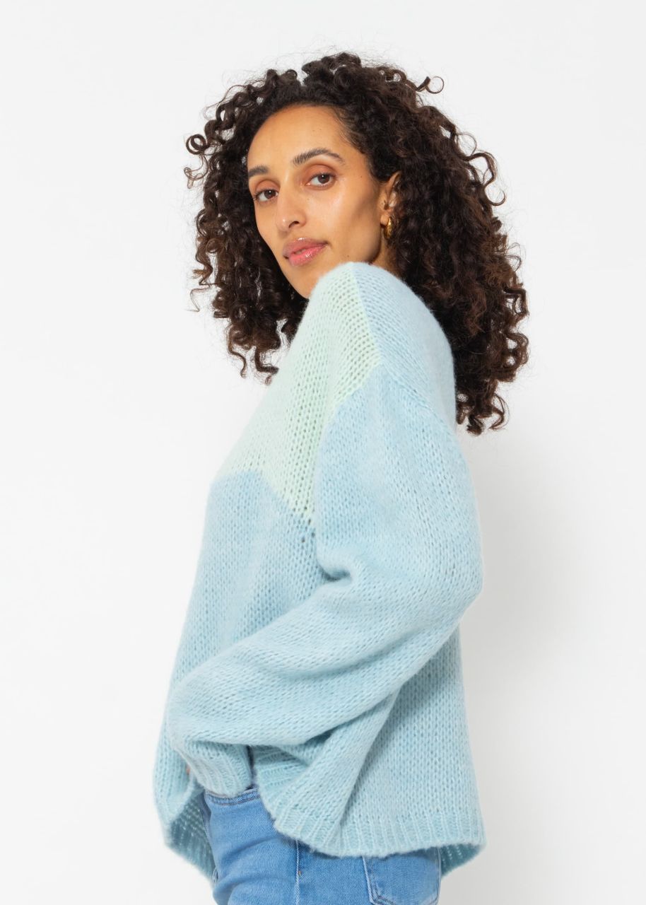 Two-tone knitted sweater - light blue-pastel green