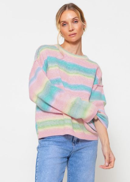 Oversized sweater with pastel stripes - pink-blue-yellow