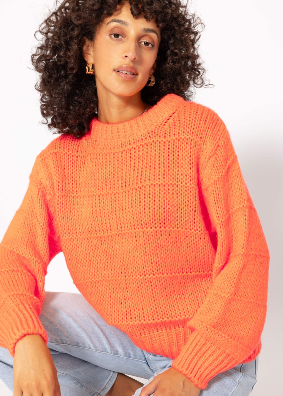 Oversized jumper with textured stripes - tangerine