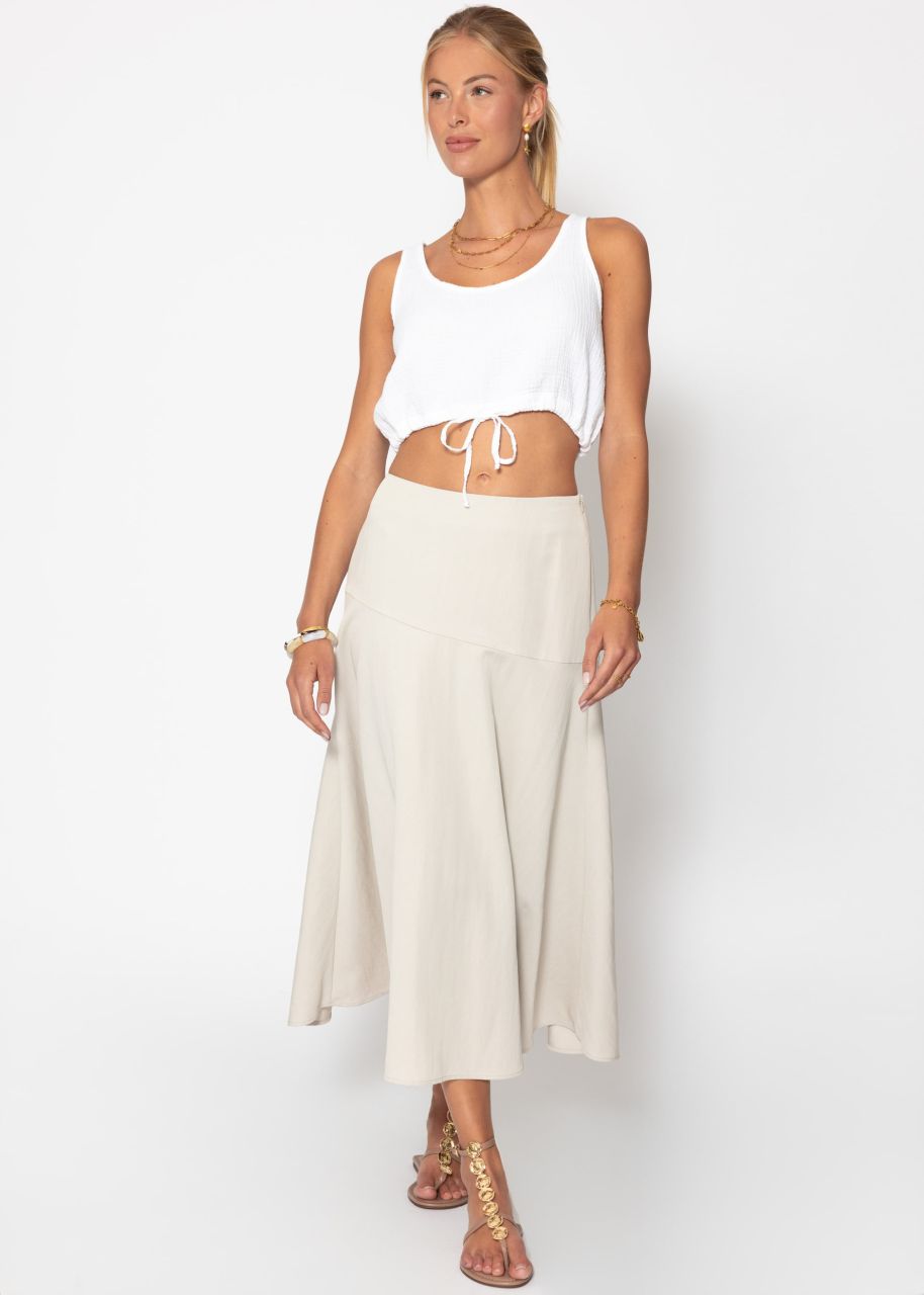Maxi skirt with diagonal yoke - light beige