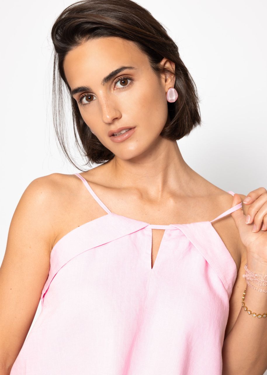 Linen top with spaghetti straps - pink