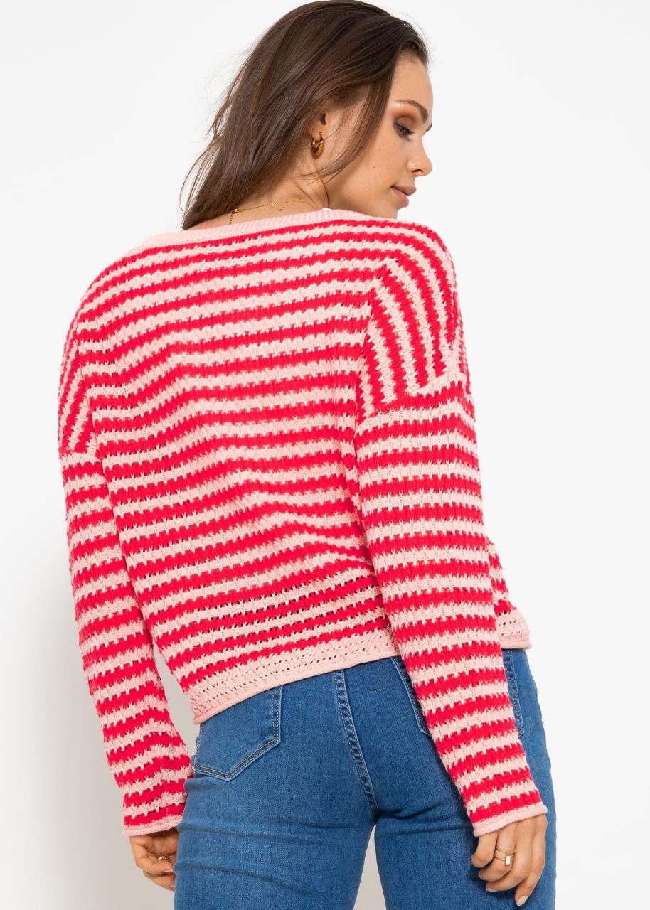 Cardigan in ajour knit - pink-red