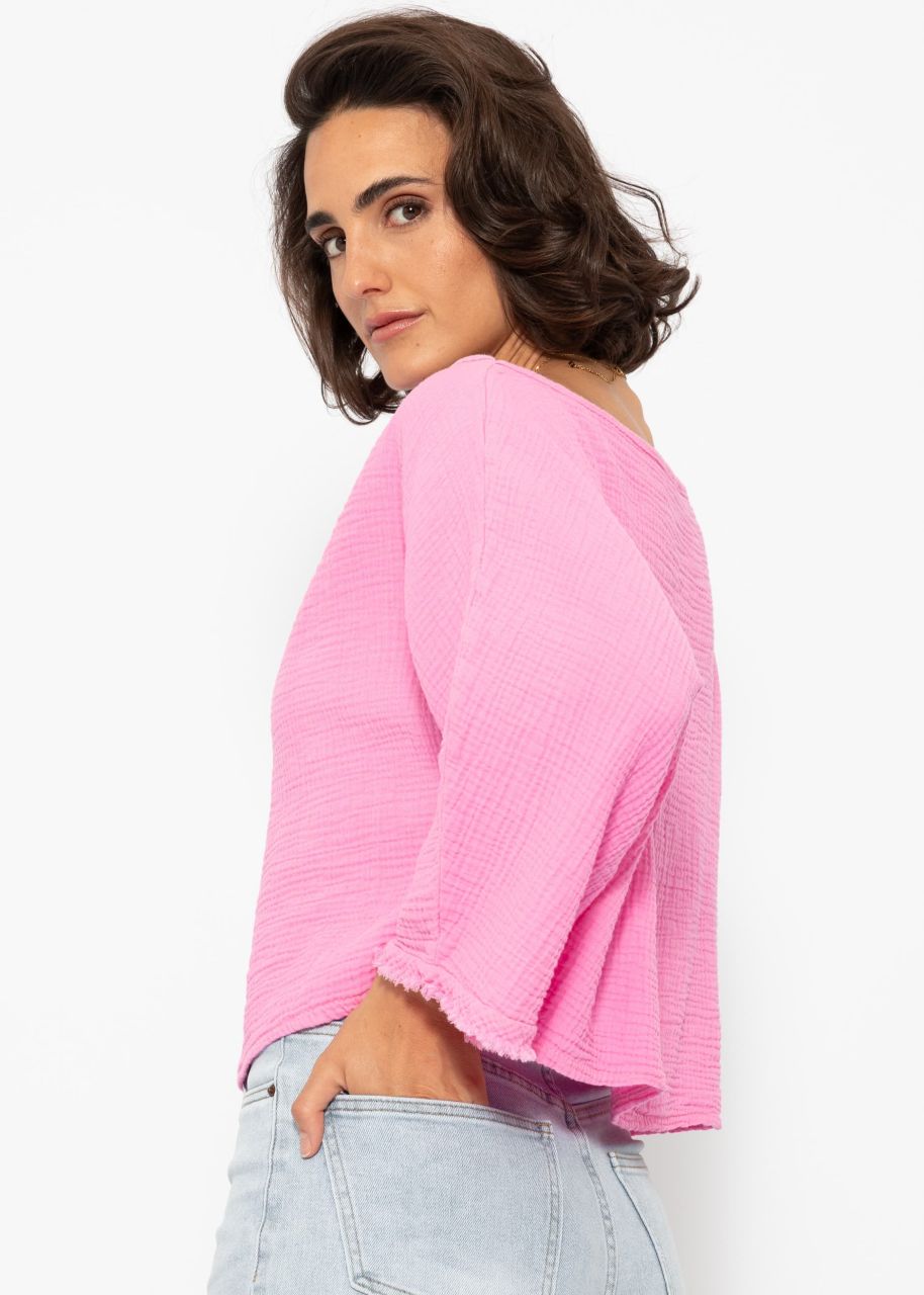 Muslin shirt with frayed cuffs - pink