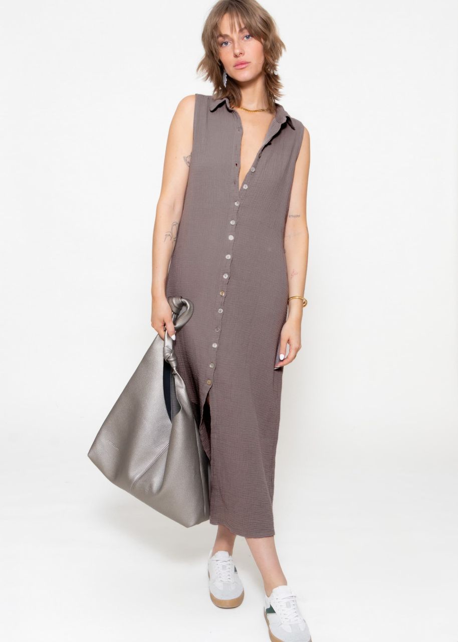 Long sleeveless muslin dress - taupe