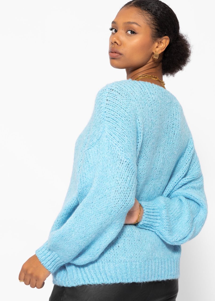 Oversized jumper with V neck ice blue SASSYCLASSY