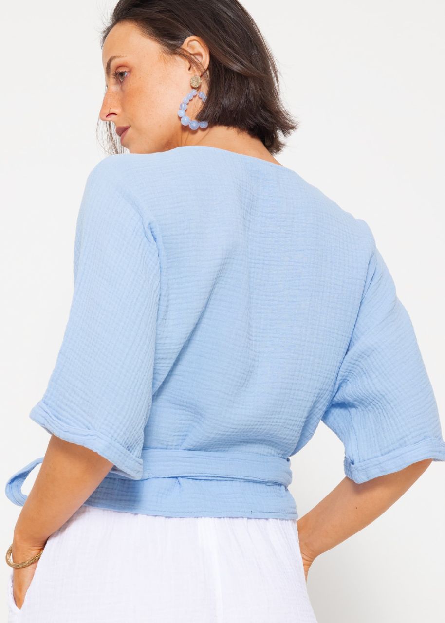 Wrap-around muslin blouse - light blue