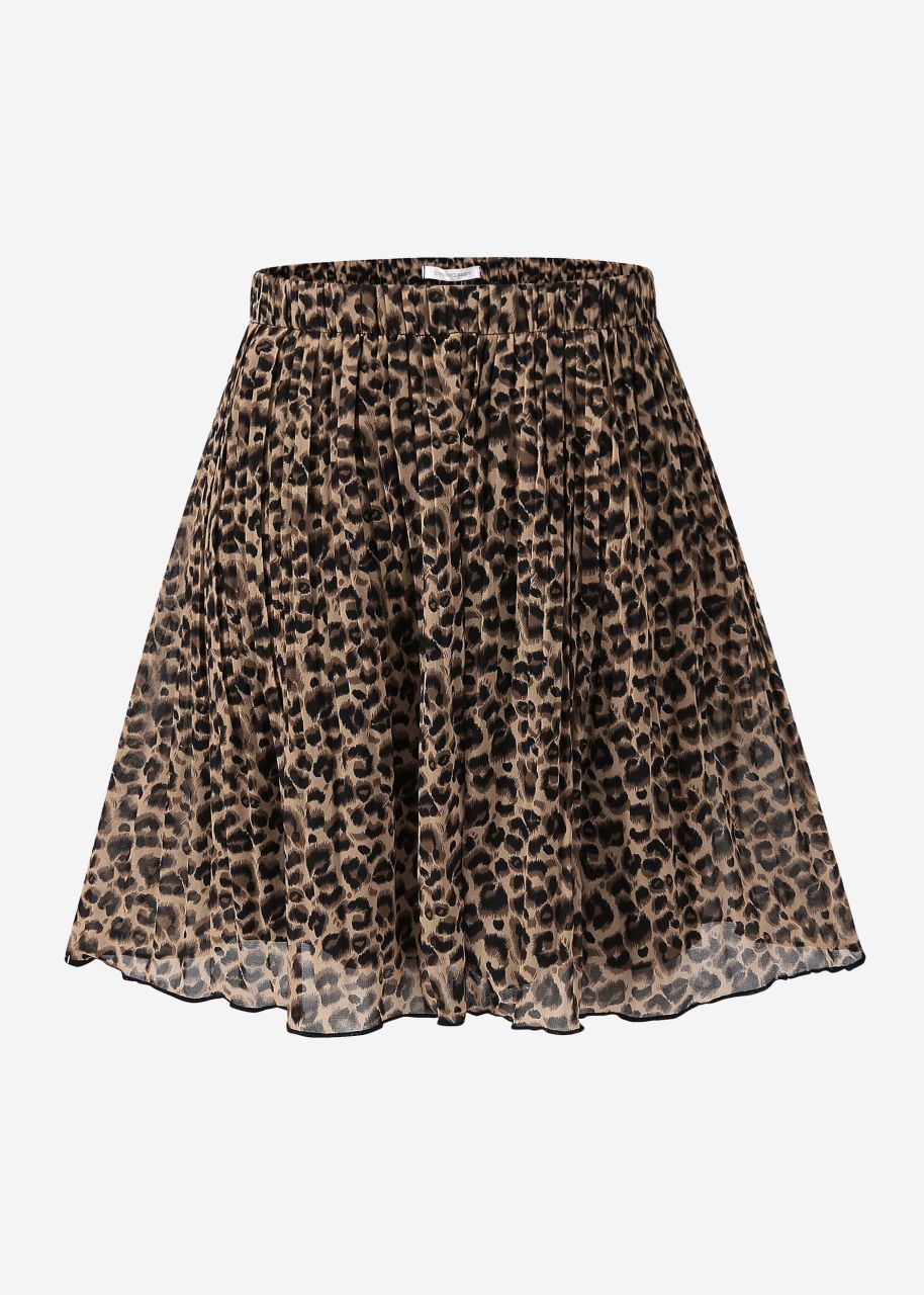 Short pleated skirt with leo print - brown