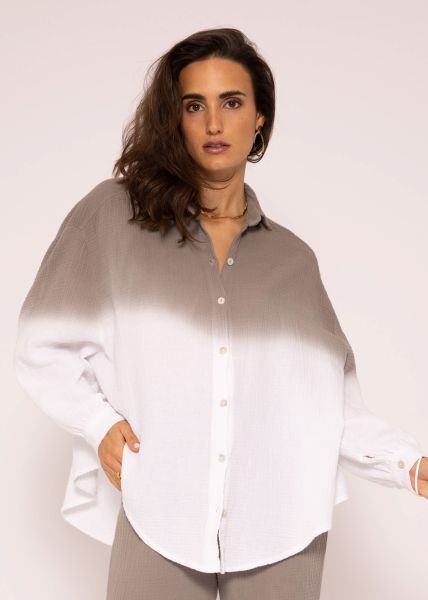 Dip Dye muslin blouse oversize, short, taupe-white