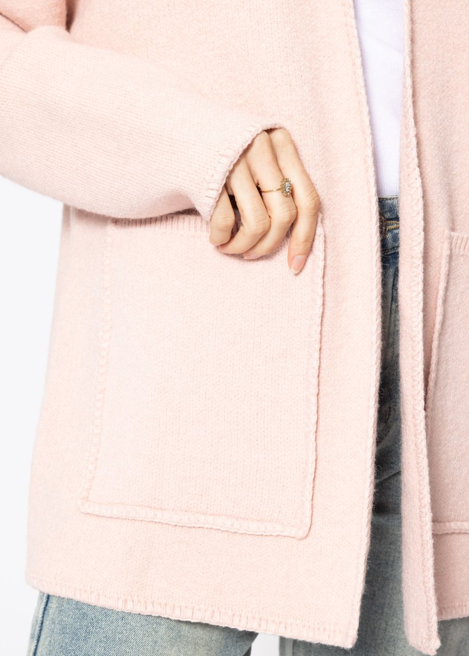 Open cardigan with patch pockets - pink