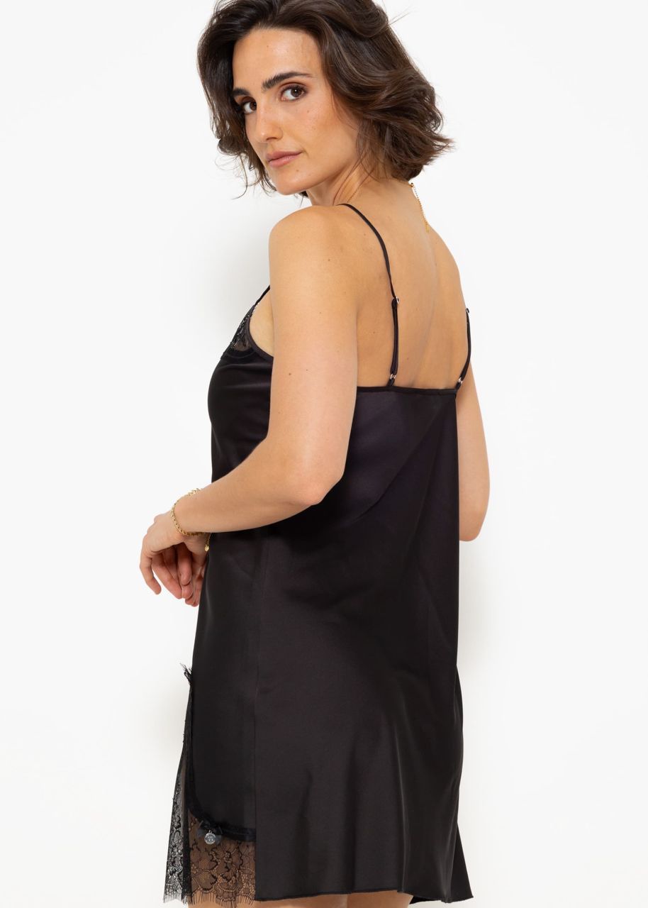 Satin nightgown with lace - black