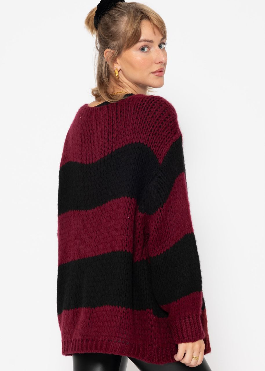 Striped oversize cardigan - burgundy-black