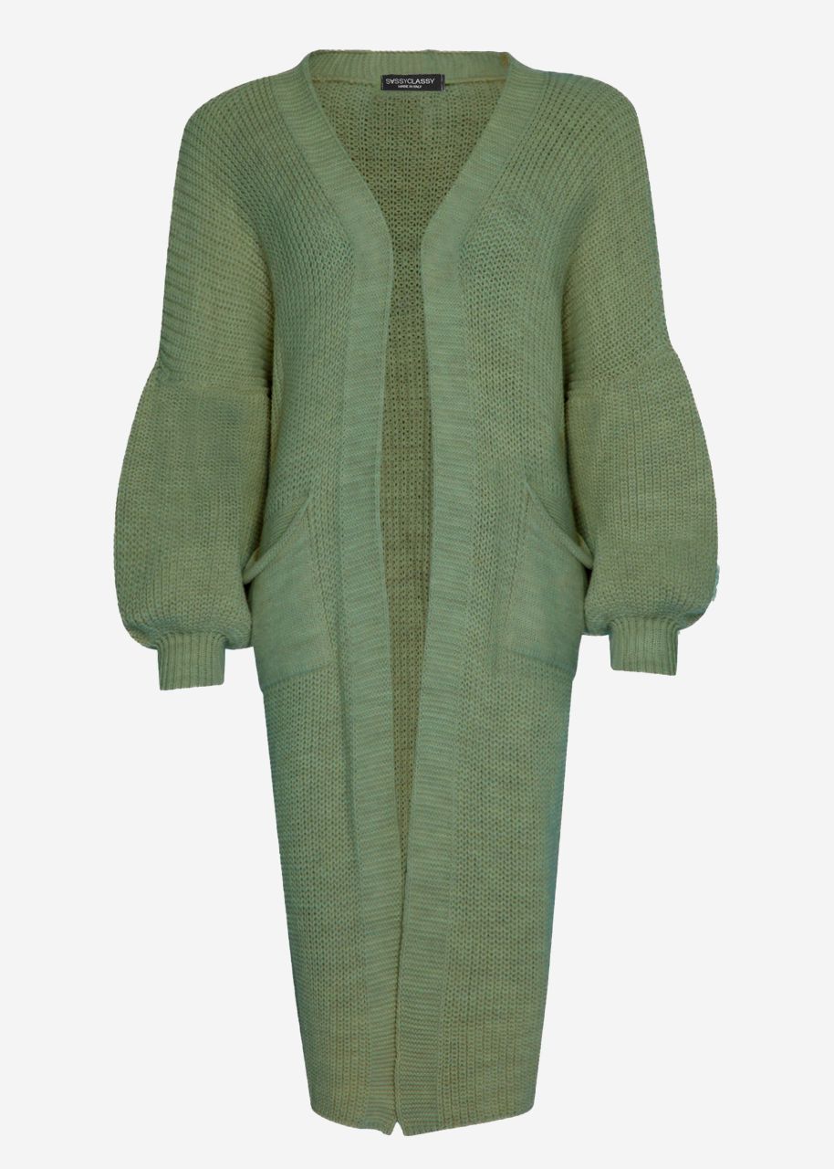 Long super soft cardigan with pockets - green
