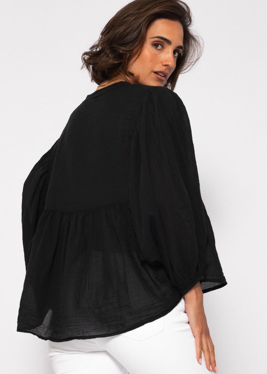 Oversize cotton voile blouse - black