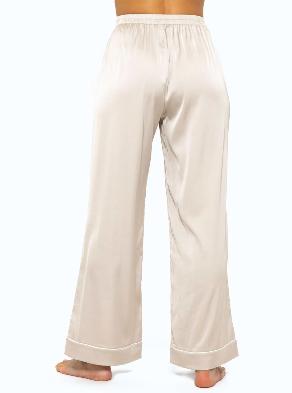 Satin pants with piping - champagne