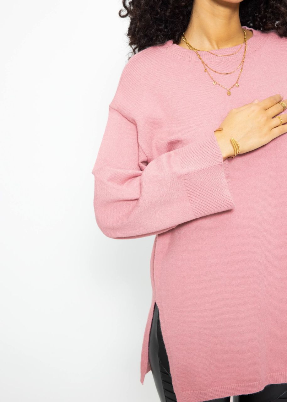 Oversized sweater with side slits - dusky pink