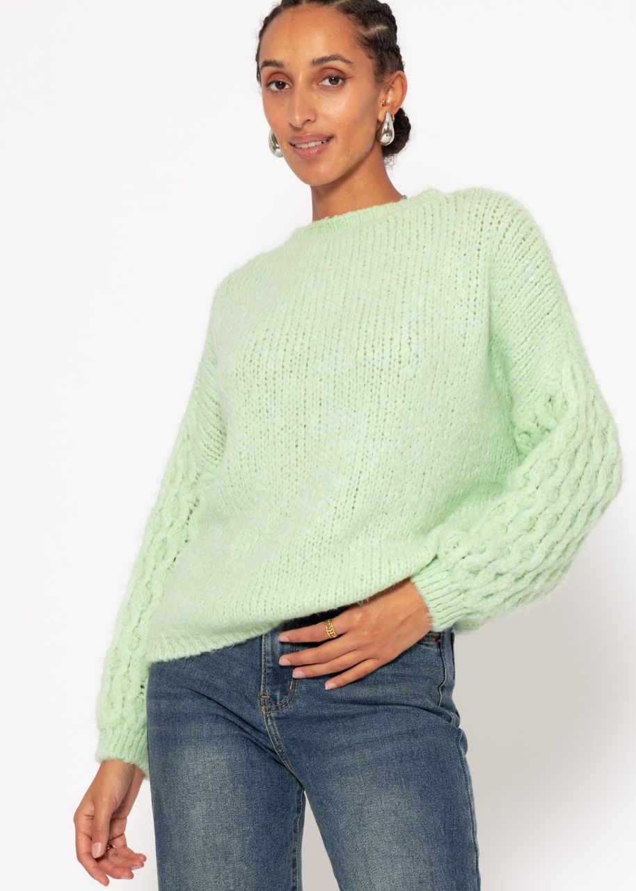 Fluffy knitted sweater - sage green