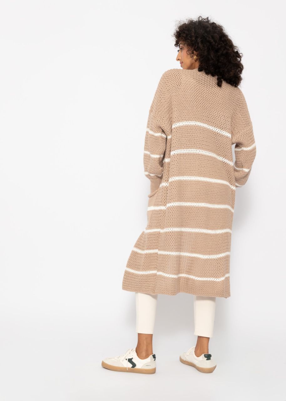 Long cardigan with stripes - beige-offwhite